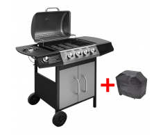vidaXL Barbecue e Griglia a Gas 4+1 Fuochi Nero Argento