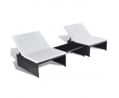 vidaXL Set Lettini Prendisole da Giardino 2 Posti 5 pz Polirattan Nero