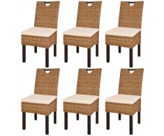 vidaXL Sedie Sala da Pranzo 6 pz in Rattan Kubu e Legno di Mango (3x243639)