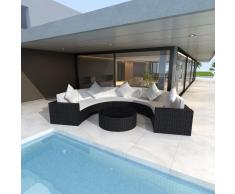 vidaXL Set Divano Semicircolare da Giardino 17 pz in Polirattan Nero