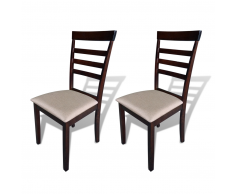 vidaXL 2 pz Sedie da Pranzo in Legno Massello Marrone e Crema