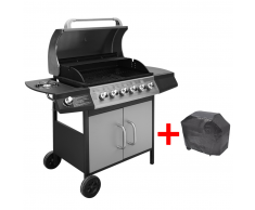 vidaXL Barbecue e Griglia a Gas 6+1 Fuochi Nero Argento