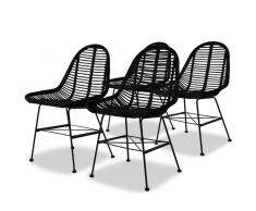 vidaXL Set Sedie da Pranzo 4 pz in Rattan Naturale Nero
