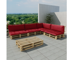 vidaXL Divano per Esterni Pallet 15 pz Legno con 9 Cuscini Rosso Vino