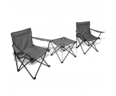 vidaXL Set da campeggio 1 tavolo e 2 sedie grigio