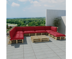 vidaXL Divano per Esterni Pallet 21 pz in Legno 13 Cuscini Rosso Vino