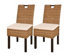 vidaXL Sedie Sala da Pranzo 2 pz in Rattan Kubu e Legno di Mango