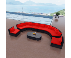vidaXL Divano da Giardino Set in Polirattan Rosso