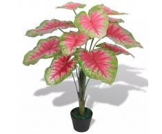 vidaXL Caladio Pianta Artificiale con Vaso 70 cm Verde e Rosso