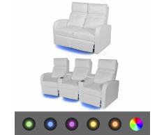 vidaXL Poltrona da Cinema Reclinabile a 2+3posti con LED Pelle Artificiale Bianca