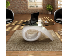 vidaXL Tavolino in bianco lucido con piano di vetro temperato