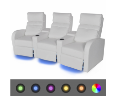vidaXL Poltrona da Cinema Reclinabile a 3 posti con LED Pelle Artificiale Bianca
