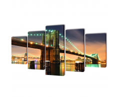 vidaXL 5 pz Set Stampa su Tela da Muro Ponte di Brooklyn 200 x 100 cm