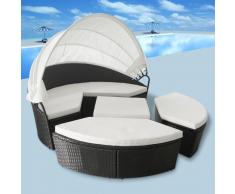 vidaXL Set Lettino Prendisole 11 pz con Tettuccio in Polirattan Nero