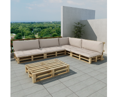 vidaXL Set Divano da Esterni Pallet 15pz Legno 9 Cuscini Bianco Sabbia