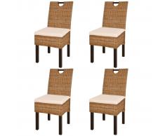 vidaXL Sedie Sala da Pranzo 4 pz in Rattan Kubu e Legno di Mango (2x243639)