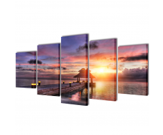 vidaXL 5 pz Set Stampa su Tela da Muro Spiaggia con Padiglione 200 x 100 cm