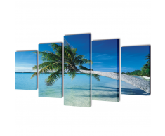 vidaXL 5 pz Set Stampa su Tela da Muro Spiaggia con Palma 200 x 100 cm