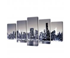 vidaXL 5 pz Stampa su Tela da Muro Panorama New York Monocromatico 200x100 cm