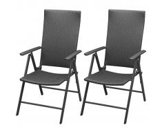vidaXL 2 pz Set Sedie da Giardino in Polirattan ed Alluminio Nero