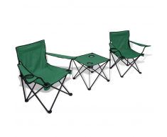 vidaXL Set da campeggio 1 tavolo e 2 sedie verde