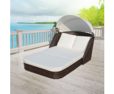 vidaXL Lettino Prendisole con Tettuccio in Polirattan Marrone