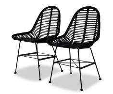vidaXL Set Sedie da Pranzo 2 pz in Rattan Naturale Nero