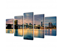 vidaXL 5 pz Set Stampa su Tela da Muro Vista sul Ponte di Brooklyn 200x100 cm