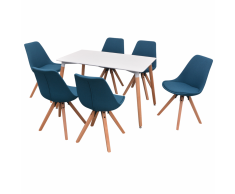 vidaXL 7 Pz Set Tavolo e Sedie Sala da Pranzo Bianco Blu
