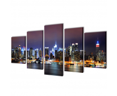 vidaXL 5 pz Set Stampa su Tela da Muro Panorama New York a Colori 200 x 100cm