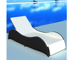 vidaXL Lettino Prendisole con Cuscino in Polirattan Line Curve Nero
