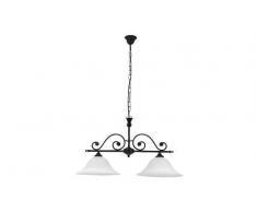 Lampe Luminaire Lustre Design Suspension Style Art Nouveau 2 Lumières Noir Mat/Verre Albâtre 1/4/755
