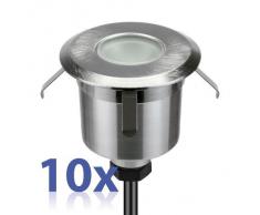 10x Luminaire à LED (DEL) encastrable dans le sol de Parlat (une luminaire avec 5 LEDs économiques, blanches chaudes, robuste en aluminium, étanche, 230 V CA)