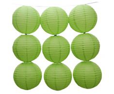 JTC 9pc Lanterne en Papier Lampion avec Fer Décoration de Maison /de Fête--9pc Vert (diamètre :20CM)
