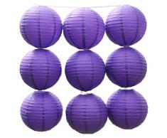 JTC 9pc Lanterne en Papier Lampion Abat-jour avec Fer Décoration de Maison/de Fête--9pc Violet foncé (diamètre :20CM)