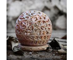 Belle gravé main stéatite Photophore Votive Candle Holder 8,8 cm Avec Floral Cut-out Design