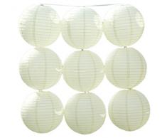 JTC 9pc Lanterne en Papier Mariage Lampion avec Fer Décoration de Maison /de Fête--9pc Crème (diamètre :10CM)