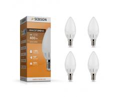 SEBSON® 4 x Ampoule LED 5W (remplace 35W) - Forme bougie/flamme - Culot E14 - Angle du faisceau 160° - Blanc chaud - 400lm