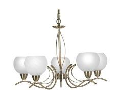 Oaks Lighting 1063/5 AB Luanda Lustre finition laiton Antique avec abat-jours en verre opale satiné
