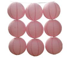 JTC 9pc Lanterne en Papier Lampion Abat-jour avec Fer Décoration de Maison/de Fête--9pc Rose (diamètre :20CM)