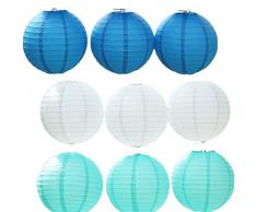 JTC 9pc Lanterne en Papier Lampion avec Fer Décoration de Maison/de Fête--3pc Bleu Foncé+3pc Blanc+3pc Bleu Clair (diamètre :20CM)