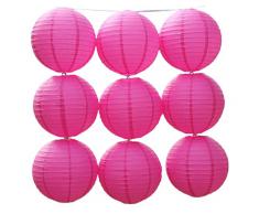 JTC 9pc Lanterne en Papier Lampion Abat-jour avec Fer Décoration de Noël Maison/de Fête--9pc Rose rouge (diamètre :10CM)