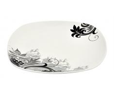 Van Well Black Flower Service de table en porcelaine à bords carrés Blanc à fleurs noires pour 6 personnes 62 pièces