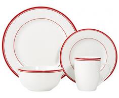 AmazonBasics Service de table 16 pièces pour 4 personnes Motif rayures Rouge