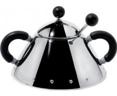 Alessi 9097 B Sucrier avec Petite Cuillère en Acier Inoxydable 18/10 Brillant, Poignées et Pommeau en Pa, Noir