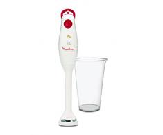 Moulinex DD100141 Pied Mixeur Plongeant Turbomix Plus Soupe Velouté Compote Potage Milkshake Verre Doseur 800ml 350W Blanc et Rouge