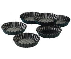 Zenker 6531 Lot de 6 moules à tartelettes, mini moule à tarte, 6 moules pour tartelettes renversées, mini moules, Acier inoxydable, Noir, 10 cm