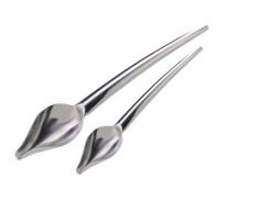 Jean Daudignac 0601050 Lot de 2 cuillères de décoration, cuillères plumes, cuillère plume pour décoration, Acier inoxydable, Argenté, 19/23 cm