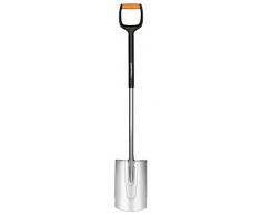 Fiskars Bêche à bord rond pour sol meuble et peu caillouteux, Longueur: 120 cm, Lame en acier de qualité/Poignée en plastique renforcé de fibre de verre, Noir/Orange, Xact, Taille: L, 1003681