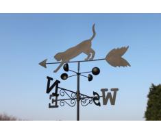 Girouette chat et souris en acier avec mât et fixation murale